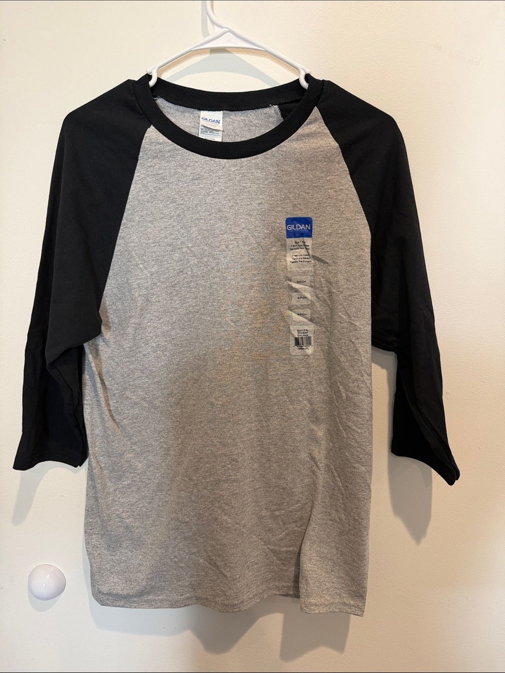 Women’s Gildan Raglan Shirt - Gray Body with Black Sleeves